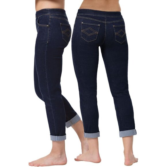 Boyfriend Jeans Women Elastic Waist Casual Relaxed Fit Soft Denim - Picture 2 of 5